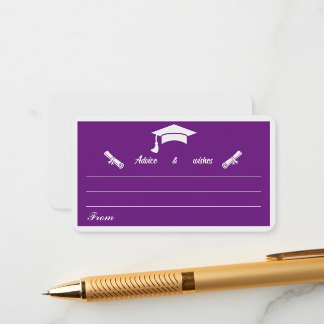 Minimalist Purple And White Graduation Advice Enclosure Card (Front/Back In Situ)