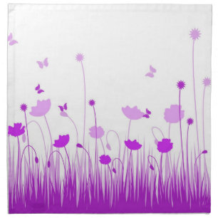 Minimalist Purple and White Poppies Meadow Floral Cloth Napkin