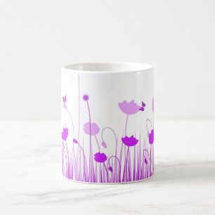 Minimalist Purple and White Poppies Meadow Floral Coffee Mug