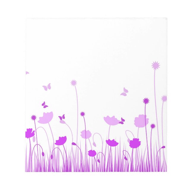Minimalist Purple and White Poppies Meadow Floral Notepad (Front)