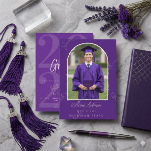 Minimalist Purple Arch College Graduation Announce Invitation