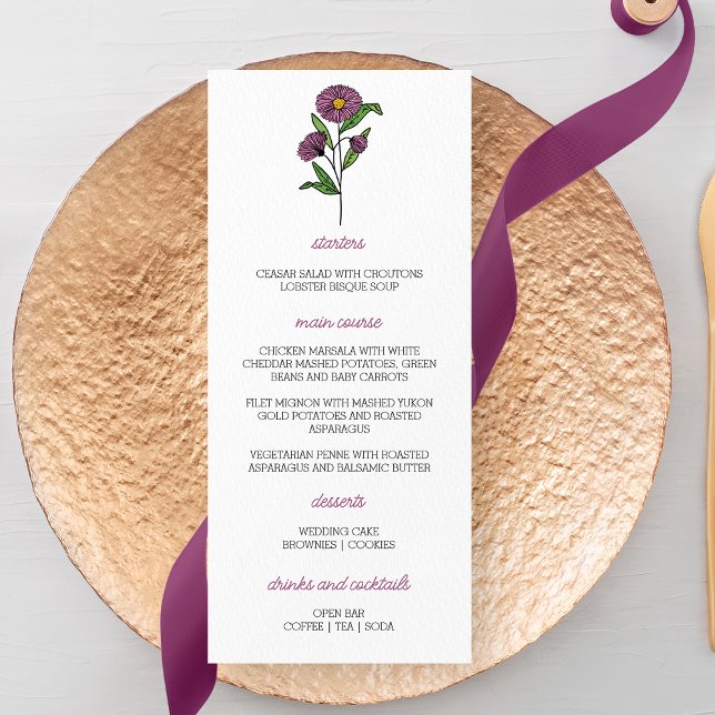 Minimalist Purple Aster Wedding Menu (Creator Uploaded)