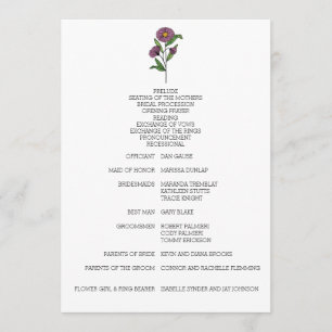 Minimalist Purple Aster Wedding Program
