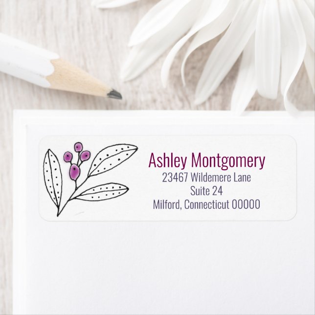 Minimalist Purple Berries Leaves Mailing Label (Insitu)