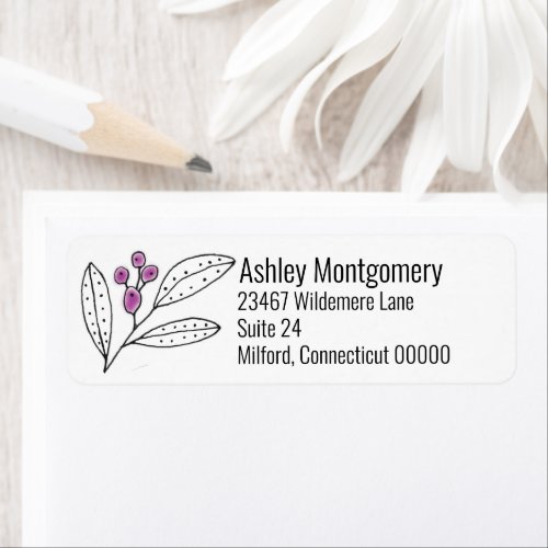 Minimalist Purple Berries Leaves Personalized Label