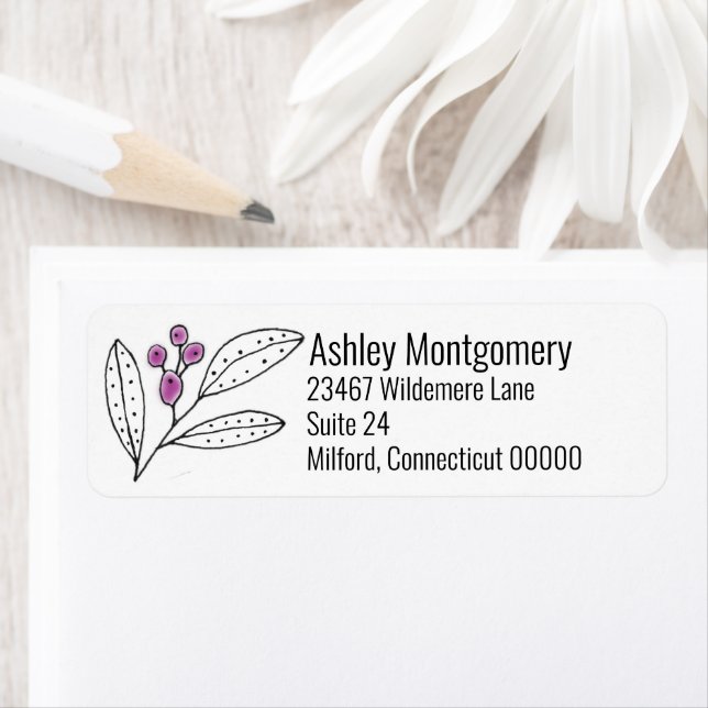 Minimalist Purple Berries Leaves Personalized Label (Insitu)