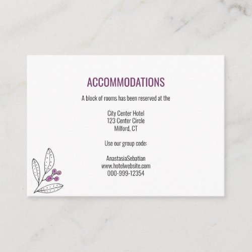 Minimalist Purple Berry Leaf Wedding Guest Details Enclosure Card