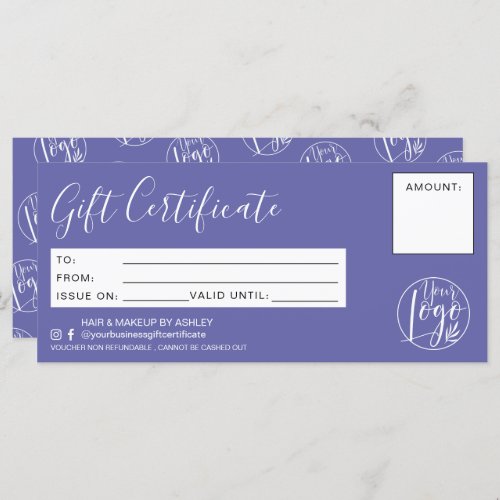 Minimalist purple blue gift certificate logo