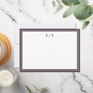 Minimalist Purple Border Monogram Note Card