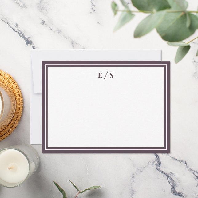 Minimalist Purple Border Monogram Note Card (Creator Uploaded)