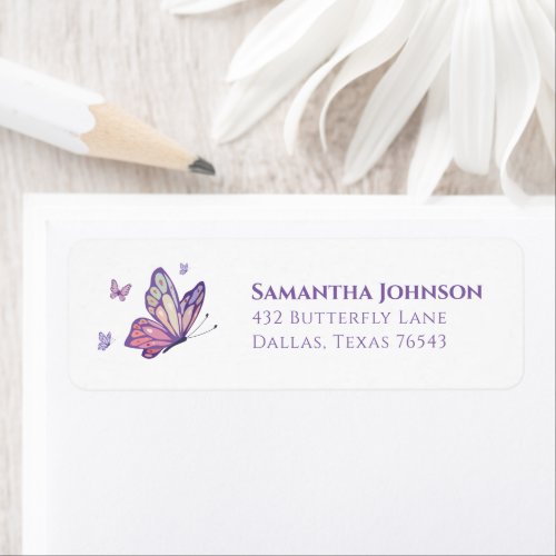 Minimalist Purple Butterfly Baby Shower Return  Label