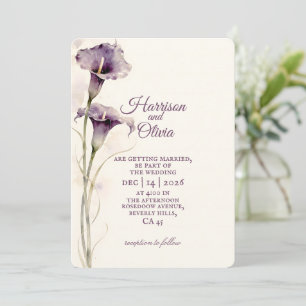Minimalist Purple Calla Lily watercolor Wedding Invitation