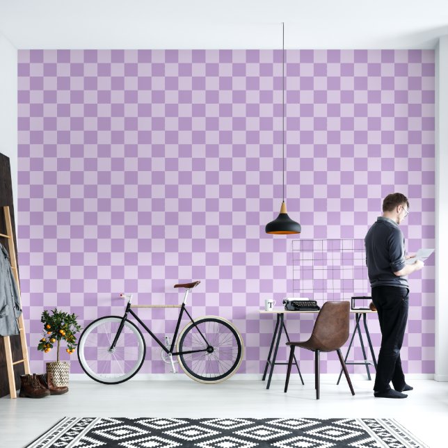 Minimalist Purple Checkered Pattern Wallpaper (Living Room)