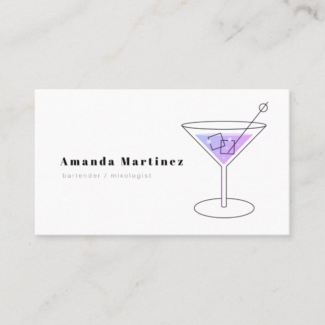 Minimalist Purple Cocktail Bartender Mixologist Business Card (Front)