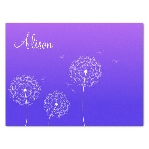 Minimalist Purple Dandelion Name Cute Floral  Tissue Paper