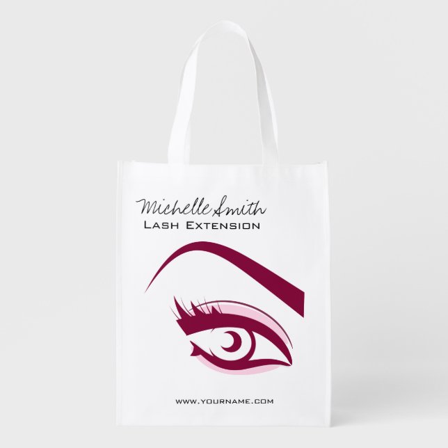 Minimalist Purple Eyelash Extension Makeup Artist Grocery Bag (Front)