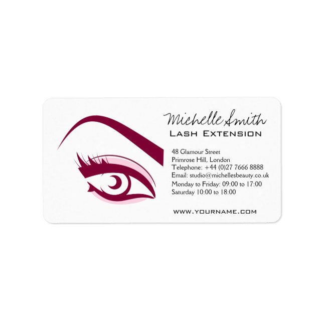 Minimalist Purple Eyelash Extension Makeup Artist Label (Front)