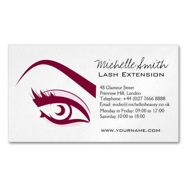 Minimalist Purple Eyelash Extension Makeup Artist Magnetic Business Card (Front)