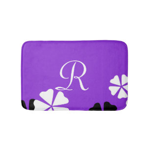 Minimalist Purple Floral Monogrammed Plush Bath Mat
