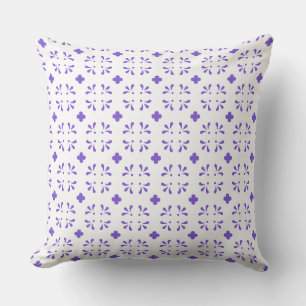 Minimalist Purple Floral Pattern on White  Throw Pillow