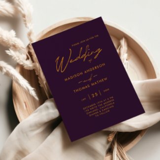 Minimalist Purple Gold Modern Typography Wedding