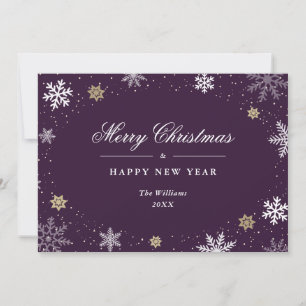 Minimalist Purple Gold Snowflake Elegant Holiday Card
