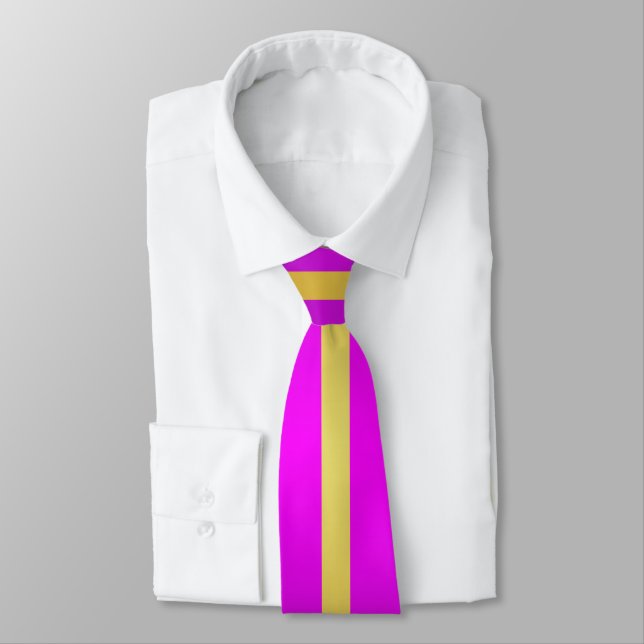 Minimalist Purple Gradient with Gold Stripe Neck Tie (Tied)
