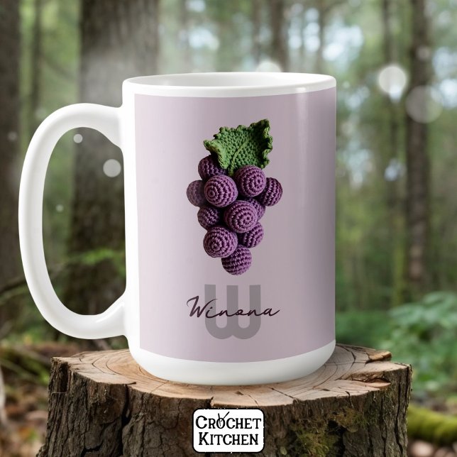 Minimalist Purple Grandma Chic Crochet Grape Name Coffee Mug (Creator Uploaded)