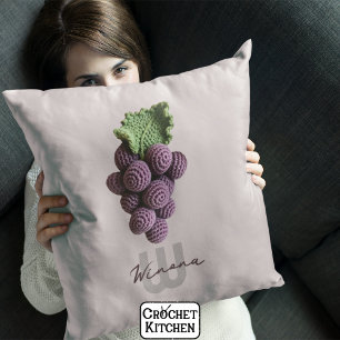 Minimalist Purple Grandma Chic Crochet Grape Name Throw Pillow