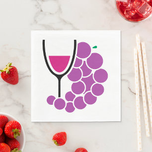 Minimalist Purple Grapes and Wine Glass Napkins