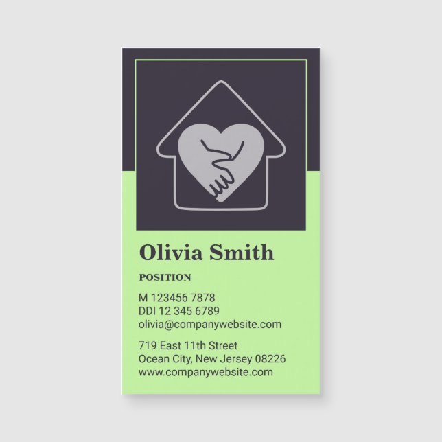 Minimalist Purple & Green Home Care Business Card (Front)