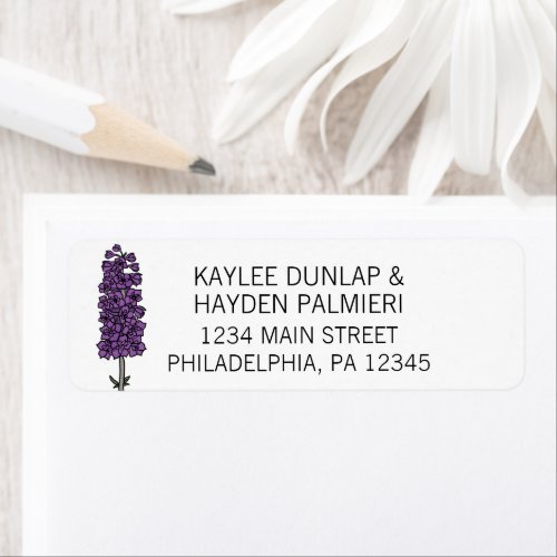 Minimalist Purple Larkspur Wedding Address Label