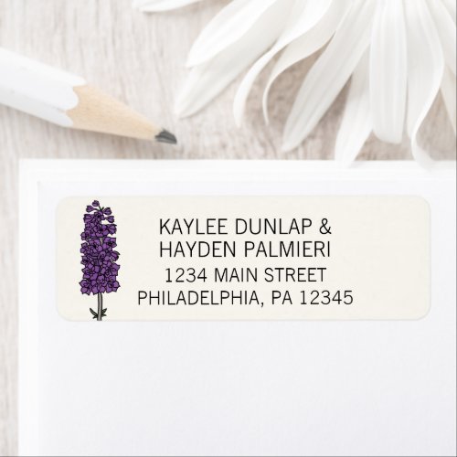 Minimalist Purple Larkspur Wedding Address Label