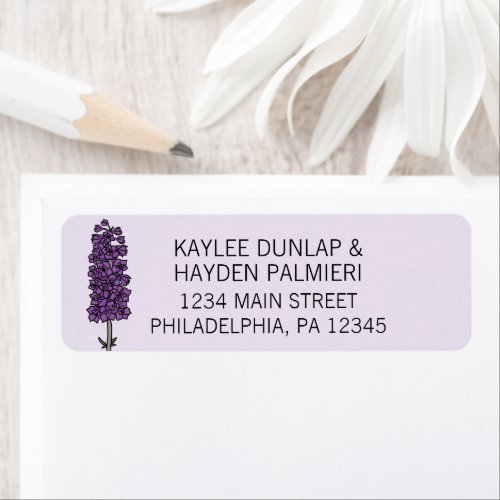 Minimalist Purple Larkspur Wedding Address Label