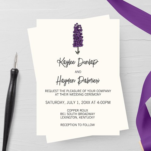 Minimalist Purple Larkspur Wedding  Invitation