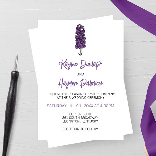 Minimalist Purple Larkspur Wedding  Invitation