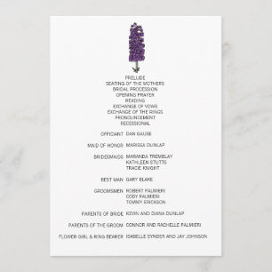 Minimalist Purple Larkspur Wedding Program