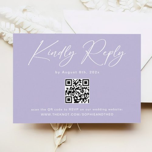 Minimalist Purple Lavender QR Code Wedding RSVP  Enclosure Card