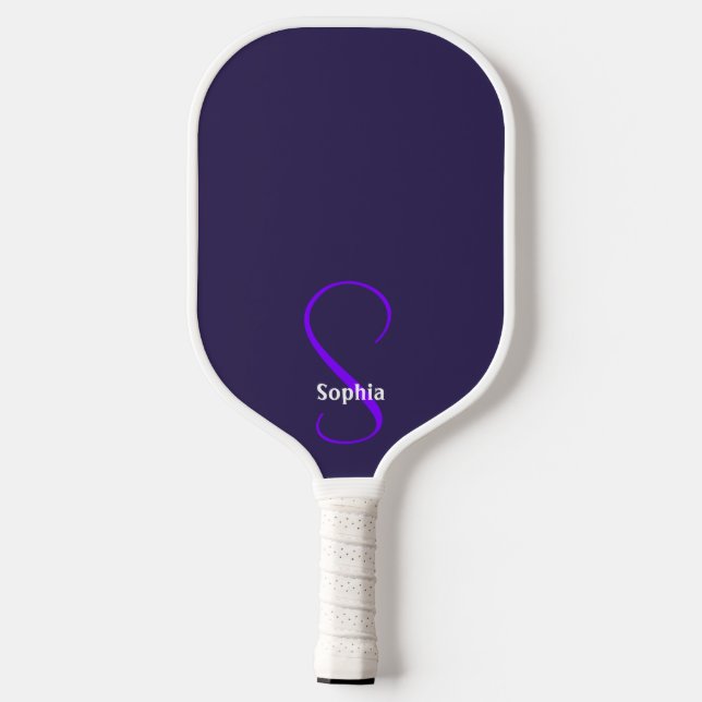 Minimalist Purple Modern Monogram Pickleball Paddle (Back)