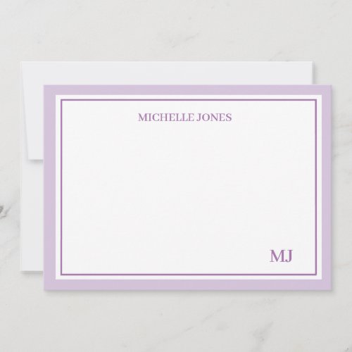 Minimalist Purple Name and Initials Flat Note Card