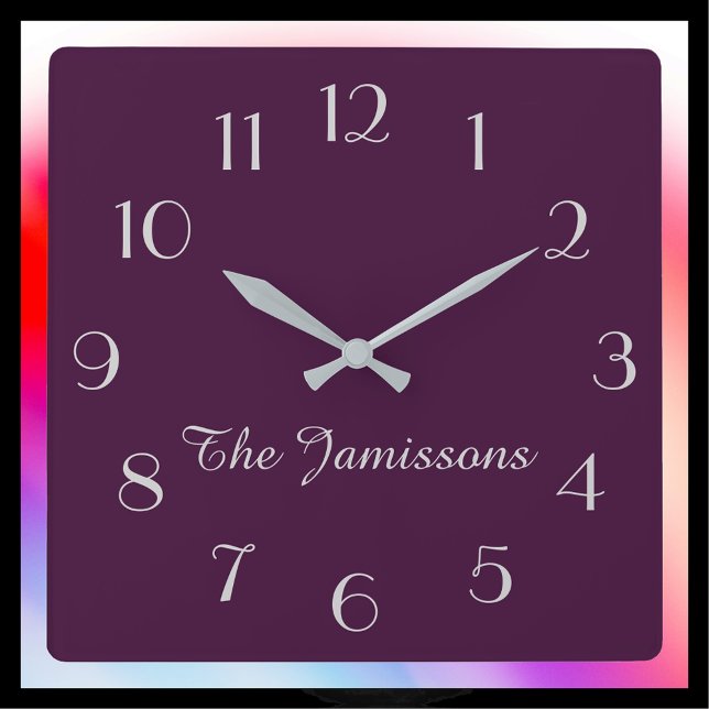 Minimalist Purple, Name, Round or  Square Wall Clock (Creator Uploaded)