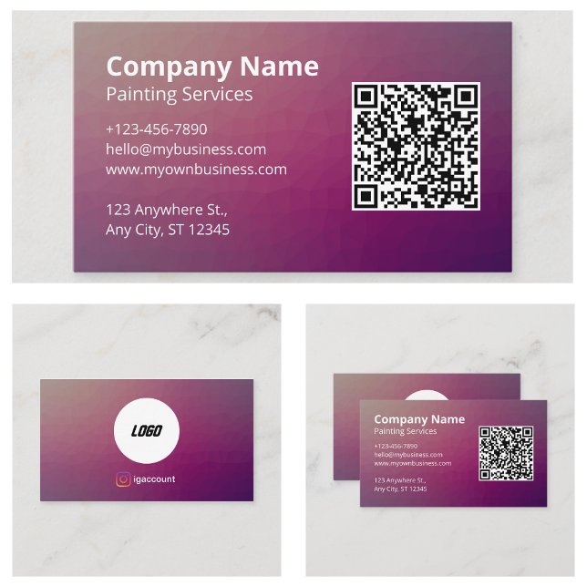 Minimalist Purple Painter QR Code Business Card (Minimalist Purple Painter QR Code Business Cards
)