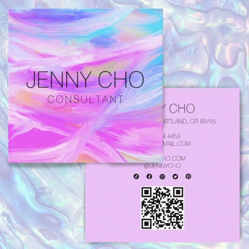 Minimalist Purple Painting QR Code Social Icons Square Business Card