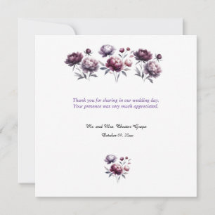 Minimalist Purple Peonies Wedding Thank You Card