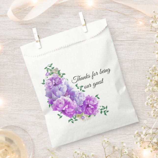 Minimalist Purple Peony Floral Favor Bag (Clipped)