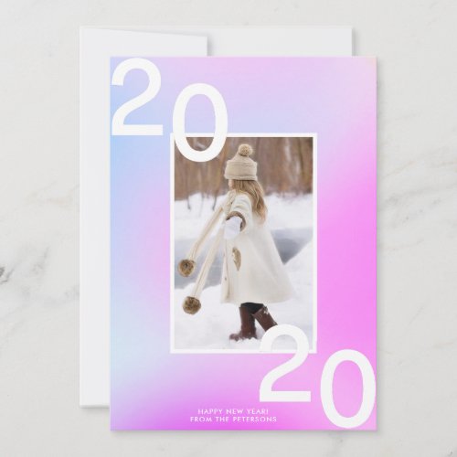 Minimalist purple pink holographic 2020 photo holiday card