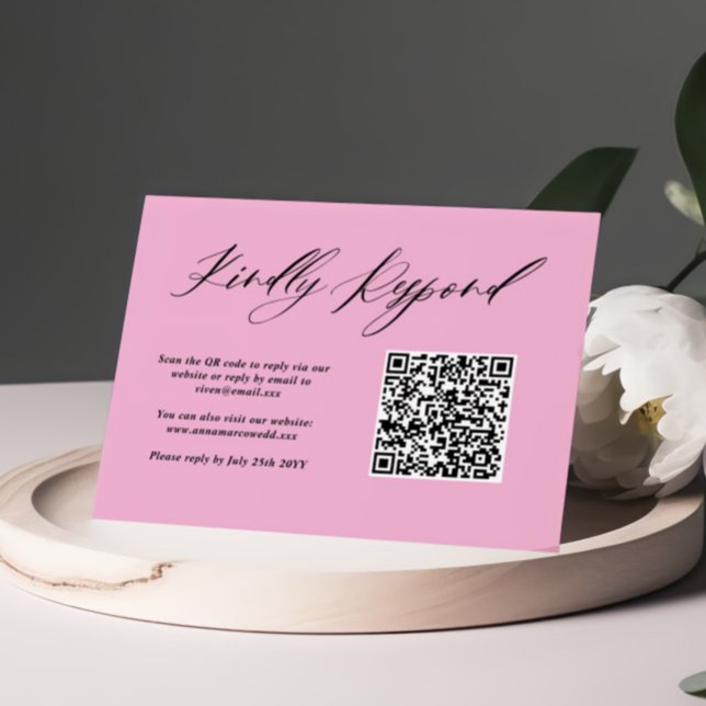 Minimalist Purple Pink Wedding QR Code  RSVP Card (Creator Uploaded)