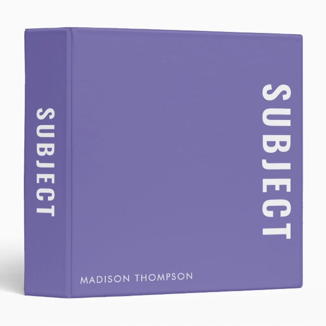 Minimalist Purple School Subject Student Name  3 Ring Binder (Front/Spine)