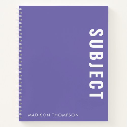 Minimalist Purple School Subject Student Name Notebook