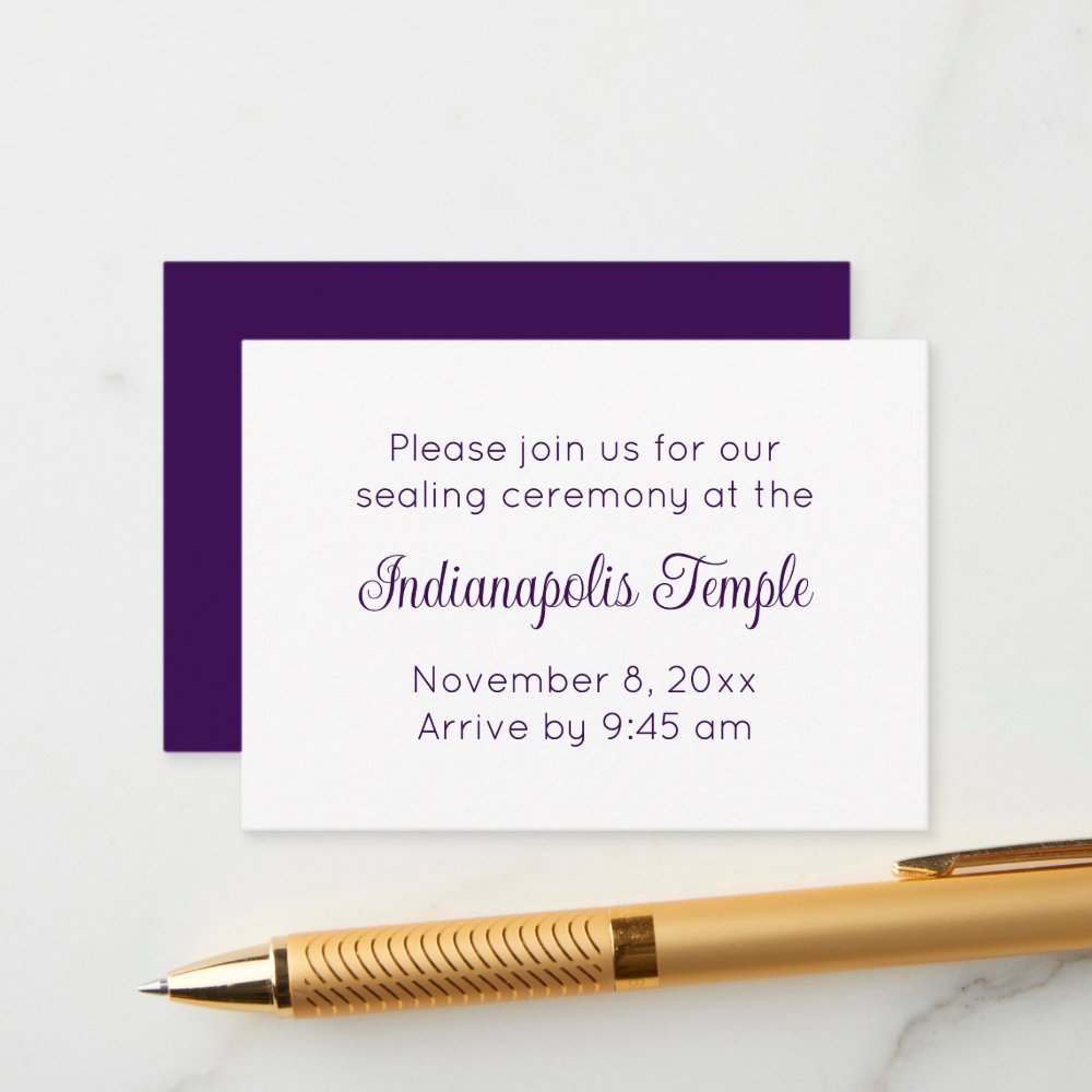 Minimalist Purple Script Temple Sealing Invitation